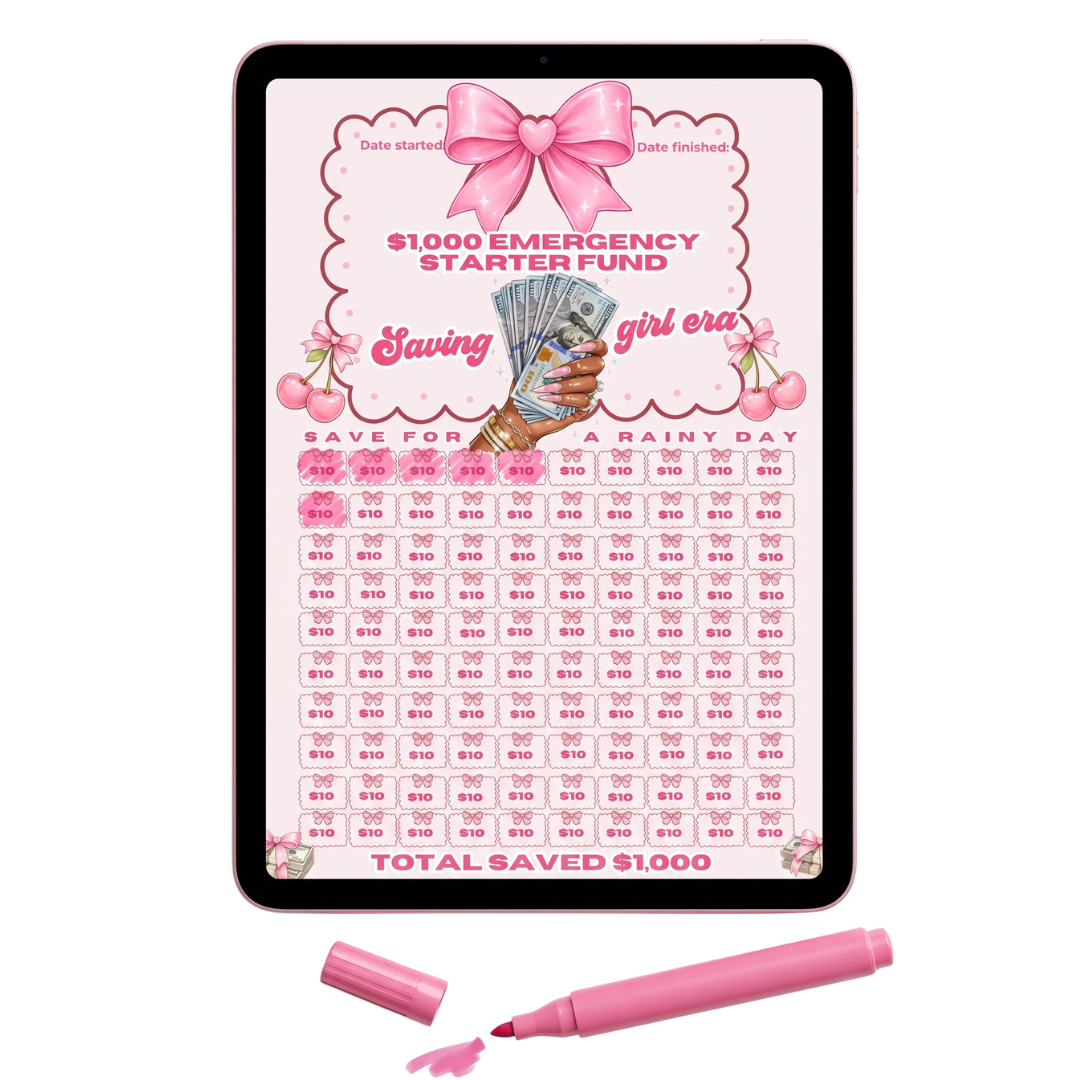 🎀 Saving Girl Era $1,000 Emergency Challenge Template