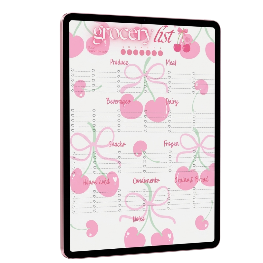 Grocery List Cute Cherry Template (Best Seller)
