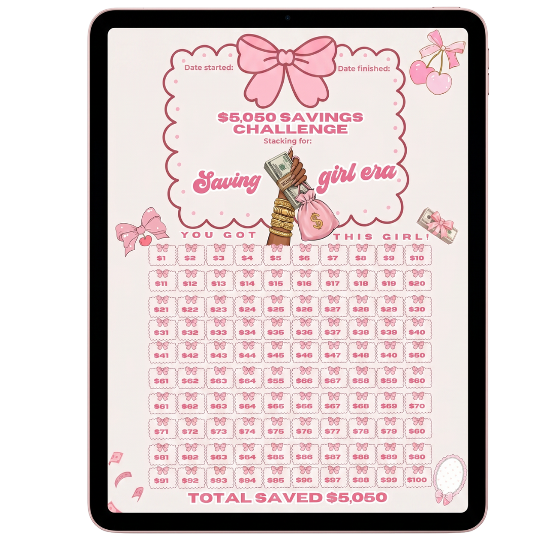 🎀 Saving Girl Era $5,050 Savings Challenge Tracker