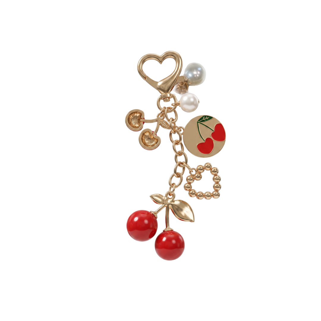 Red Cherry Pearl Keychain