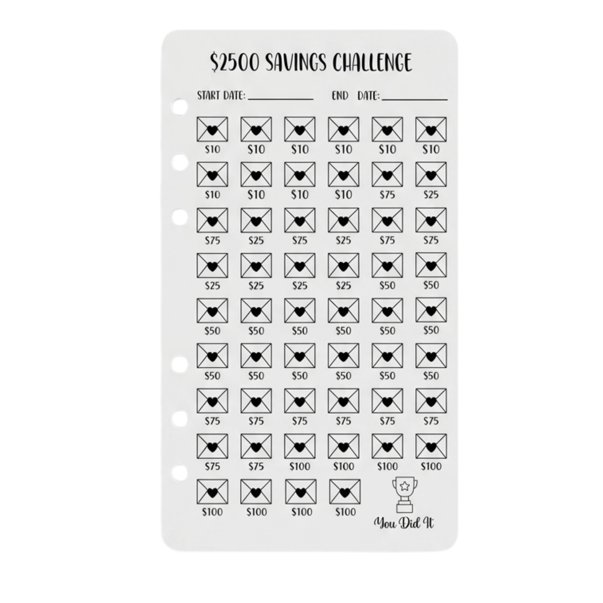 $2500 Savings Challenge Tracker