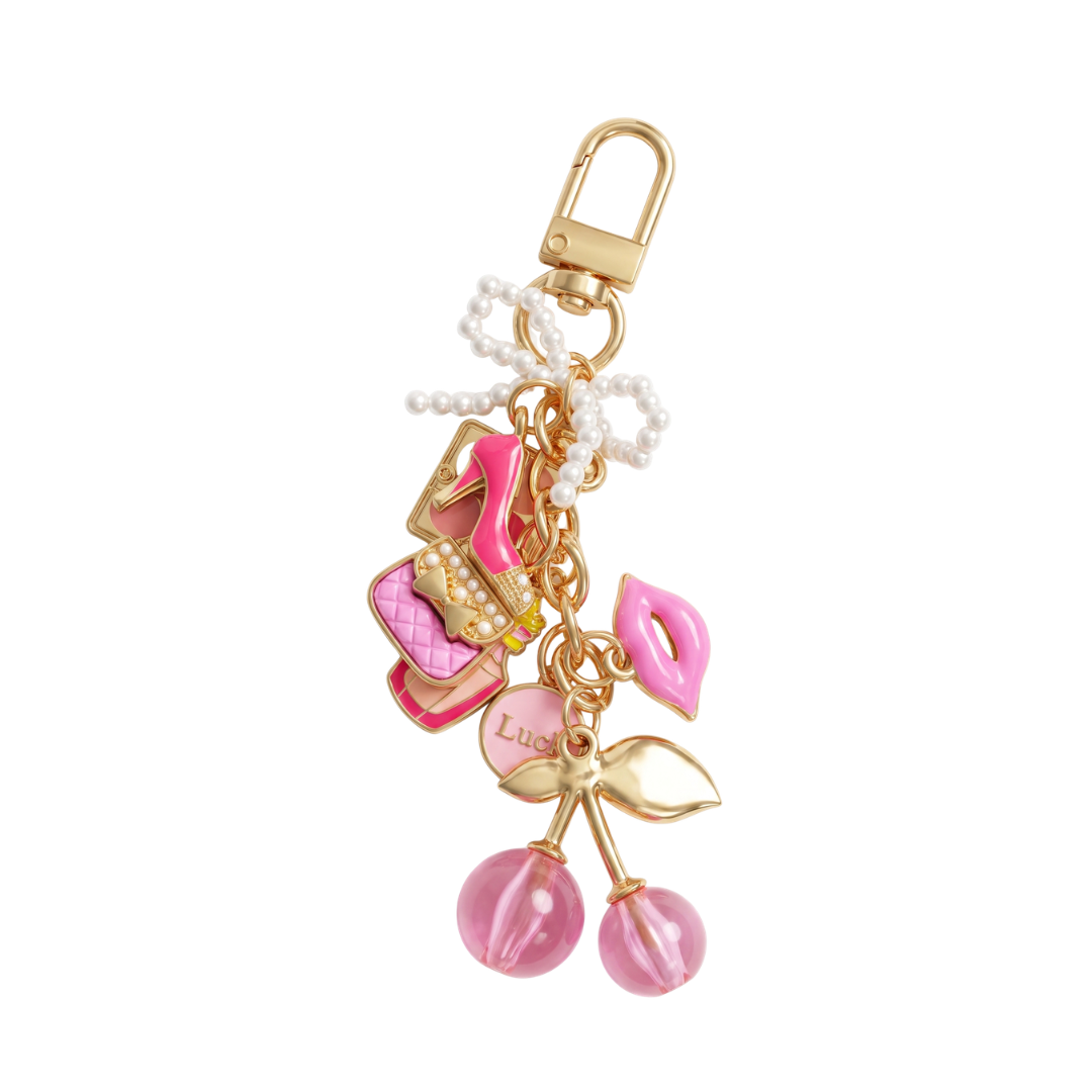 Pink Girly Cherry Bag & Binder Charm